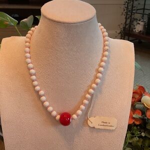 Chic Red and White Beaded Necklace
